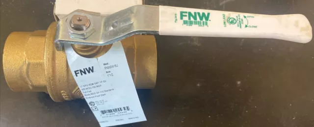 FNW 1-1/2" Sweat Full Port Ball Valve, 2-Way, 600 WOG Brass, Never Been Used!!