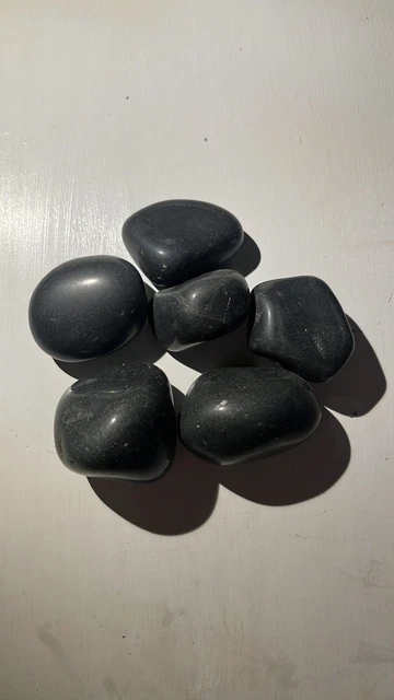 Set of Six Black River Stones Polished