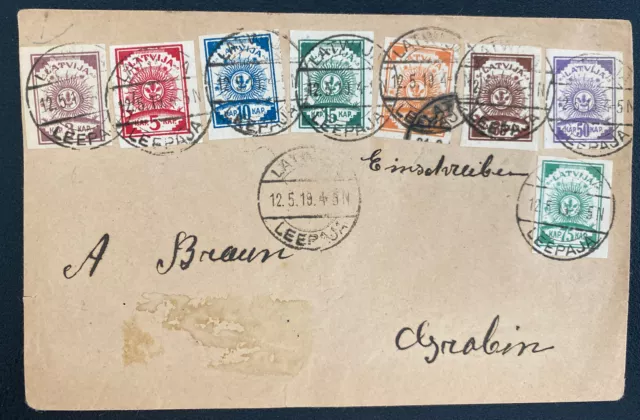 1926 Libau Latvia Cover To Grobina Complete Imperf Stamp Set