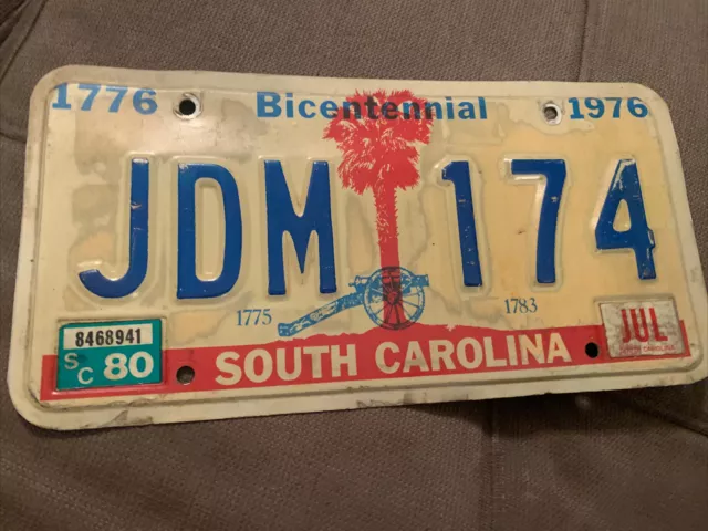 South Carolina License Plate JDM 174 tag SC Bicentennial palmetto tree cannon