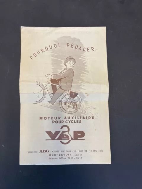 Reclame vélo avec moteur publicité années 1950 moteur auxiliaire cycles Vap3 ABG 2