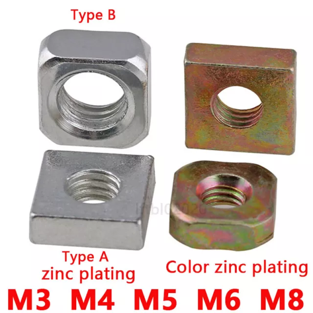 Square Nuts To Fit Metric Bolts & Screws Zinc Plated M3 M4 M5 M6 M8