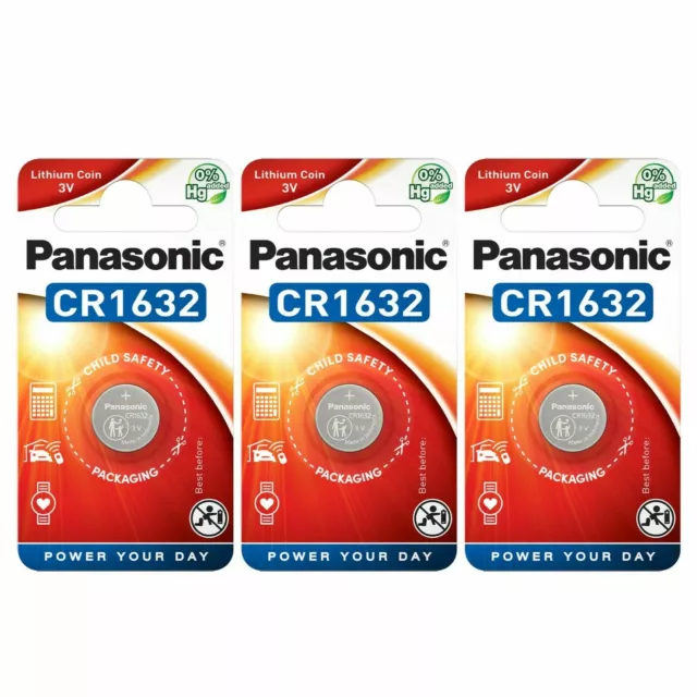 3 x Panasonic CR1632 3V Lithium Coin Cell Button Battery DL1632