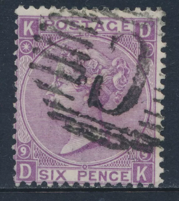 1869 BRITISH LEVANT 6d MAUVE PLATE 9 LETTER 'DK' USED CONSTANTINOPLE SG Z101