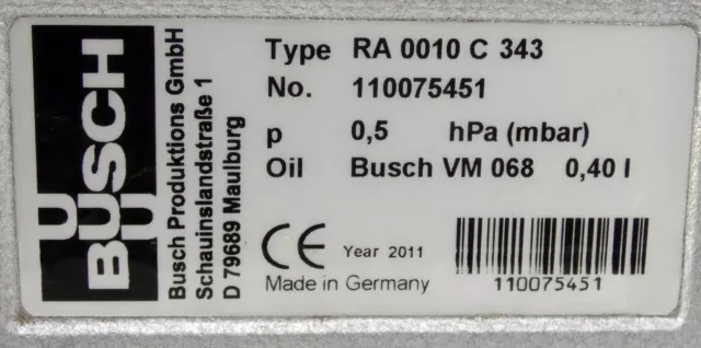 Busch RA 0010 C 343 Drehschieber Vakuumpumpe 0,5kW 1355rpm -used- 3