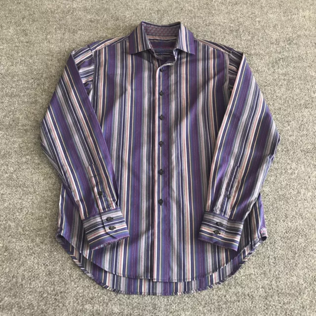 Robert Graham Shirt Men’s Small Purple Stripes Long Sleeve Button Up Flip Cuff