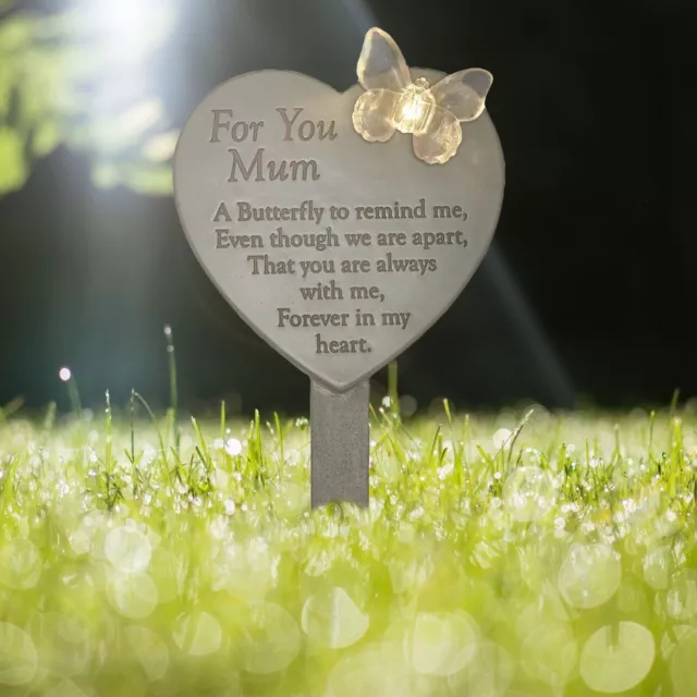Palo del cuore solare Mum Light Up Graveside, targa commemorativa, lutto, tributo