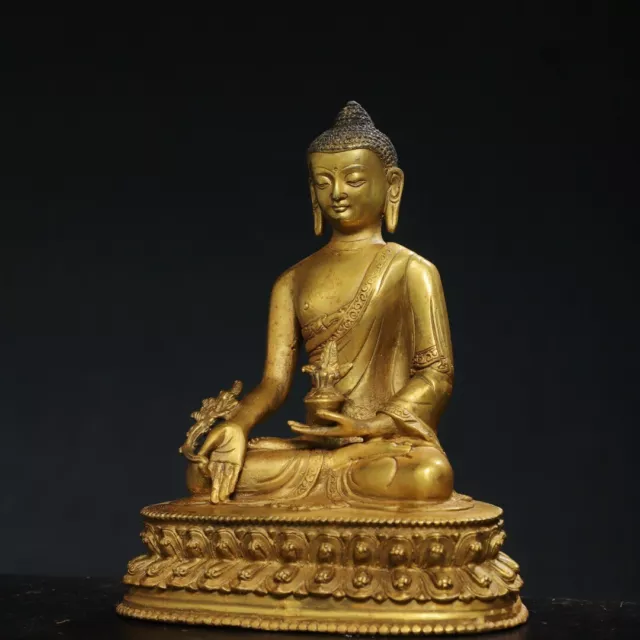 8" Old Antique Tibet Tibetan Buddhism temple Bronze gilt Medicine Buddha statue