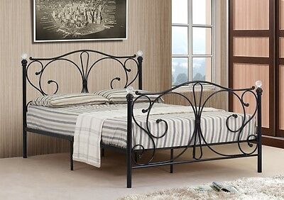 4ft, 4ft6 Double & 5ft King Black or White Metal Bed Frame With Crystal Finials 3
