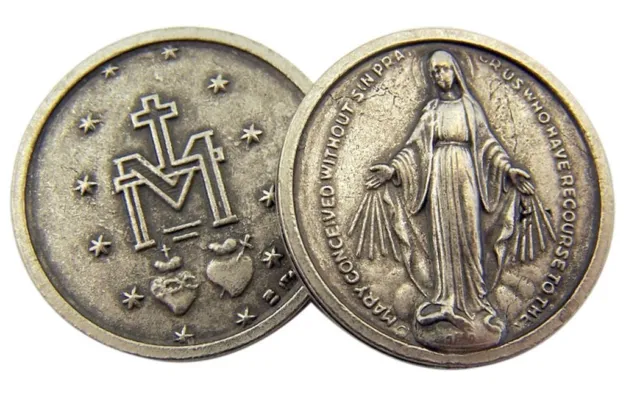 Silver Tone Our Lady of Grace Pocket Prayer Token Medal, 1 1/8 Inch