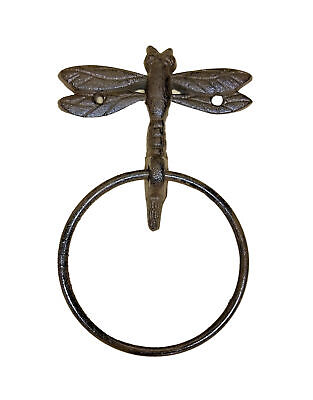 Cast Iron Dragonfly Towel Ring 4" Rustic Brown with screws