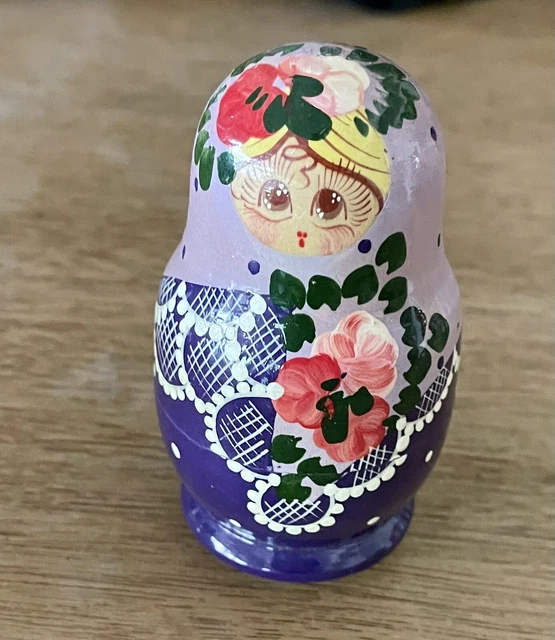 Vintage Russian Wood Nesting Doll 5 Girls Purple