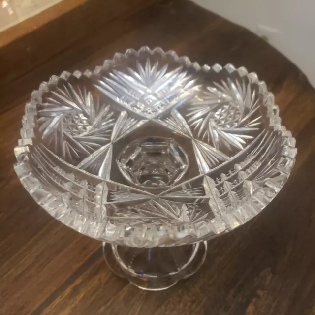 Gorgeous antique Brilliant Cut crystal clear glass pedestal compote dish candle