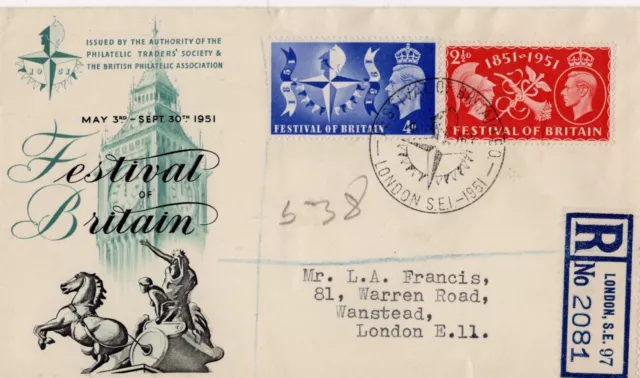 Gb Fdc 1951 Festival Of Britain 3 May 1951 Cancel London Registered