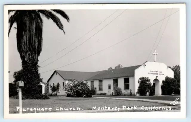 RPPC MONTEREY PARK, California CA ~ FOURSQUARE CHURCH c1940s  Postcard