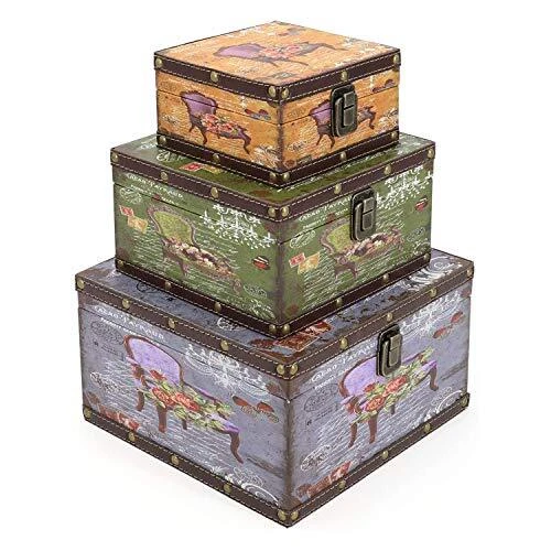 Wood Storage Box Set of 3, Vintage Decorative Nesting Boxes Wooden Chair