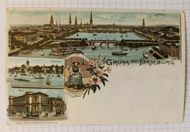 antike AK  Litho ungelaufen Gruss aus Hamburg