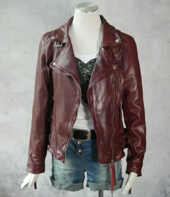 ♥ PATAGO Flex Lamm Nappa Echt Leder Biker Lederjacke Weinrot Bordeaux Rot