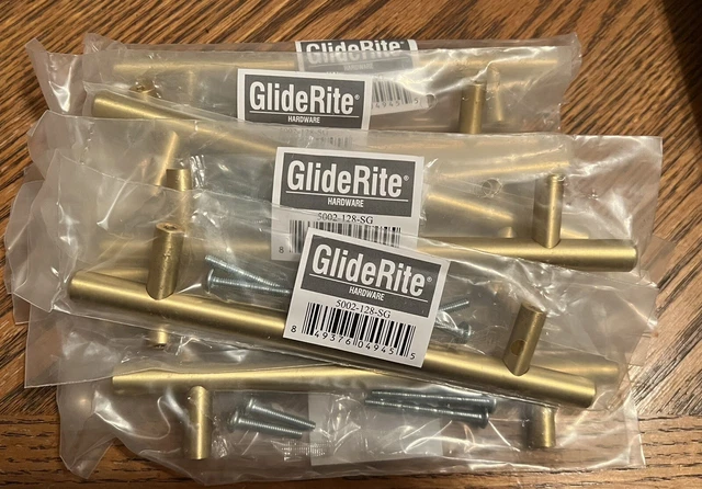 (10) GlideRite 5002-128-SG-1 5" Satin Gold Solid Handle Bar Cabinet Drawer Pulls