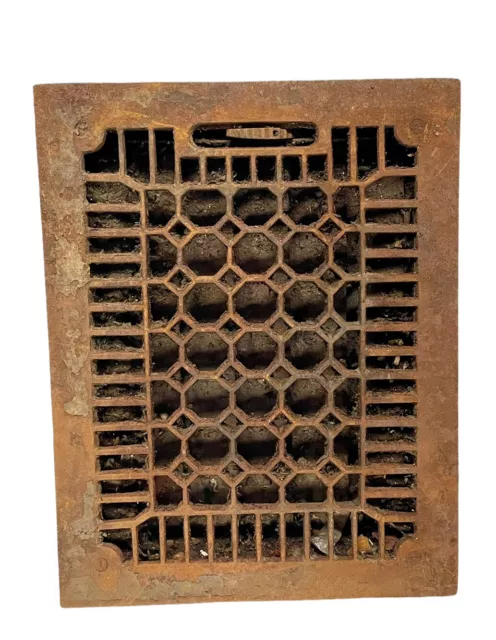 Antique Cast Iron Heating Grate Cover Vent Register Hexagon Honeycomb 14 X 11” f