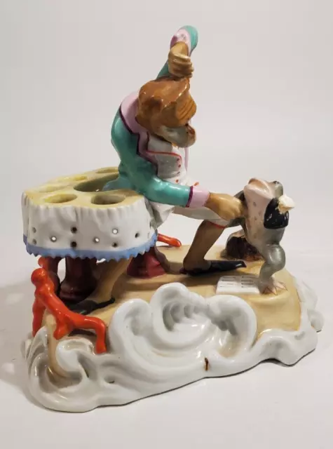 Porcelain Monkey w Frog Cigar Stand Fischer & Mieg Pirkenhammer Mid 19th Century