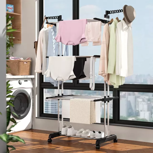 67" Heavy Duty Laundry Clothes Drying Rack Portable Folding Rolling Dryer Hanger 2