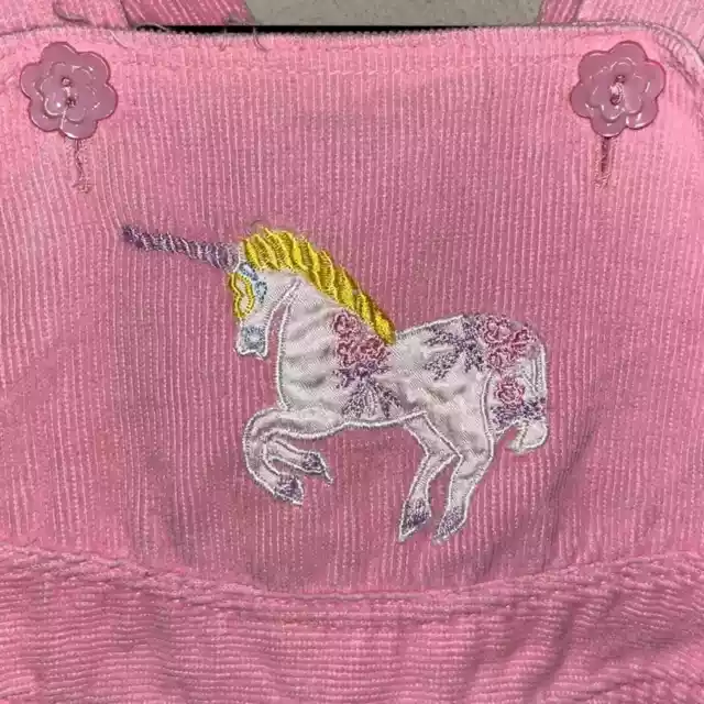 90s Vintage Pink Overalls 3T Unicorn Pastel Corduroy Little Girl Child Kids 3