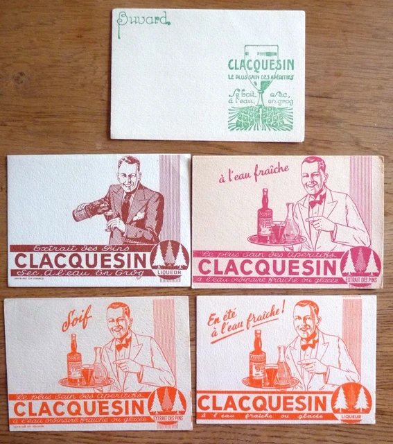 Lot 5 Buvards Différents - Clacquesin - Extrait, Liqueur, Grog, Alcool, Serveur