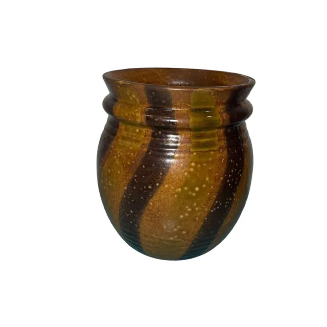 McCoy Vintage Pottery Vase Brown Swirl Art Ceramic Mid Century Signed USA Retro