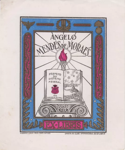 EX-LIBRIS GÉNÉRAL ANGELO MENDES de MORAES (1894-1980) , Alberto LIMA, BRÉSIL