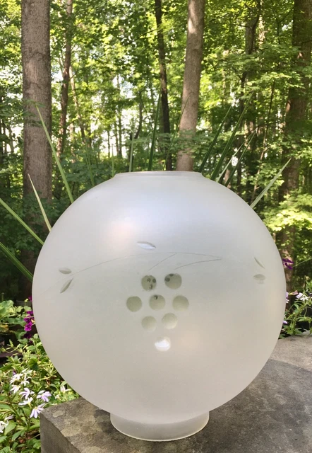 VTG  9 1/2" Globe GWTW Oil Lamp Shade Acid Etched Glass Cut to Clear 4" Fitter