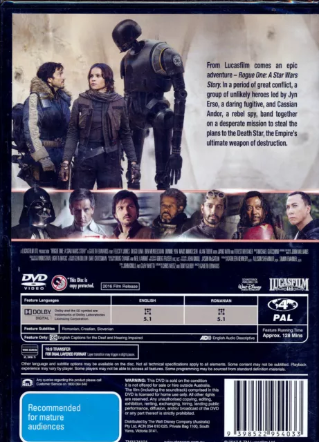 Rogue One A Star Wars Story DVD NEW Region 4 2