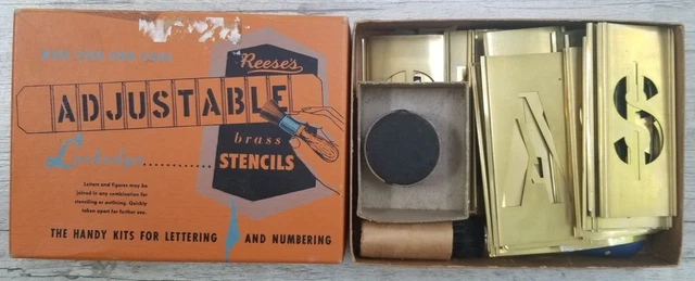 VTG REESE'S Adjustable Brass Stencils Handy Kit For Lettering & Numbering in BOX