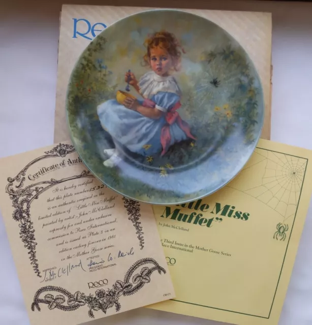 1981 COLLECTOR PLATE "LITTLE MISS MUFFET" JOHN McCLELLAND MOTHER GOOSE SERIES