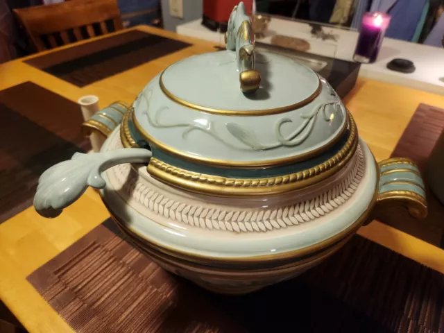 FITZ and FLOYD Classics Clairmont Soup Tureen & Ladle Sage Green