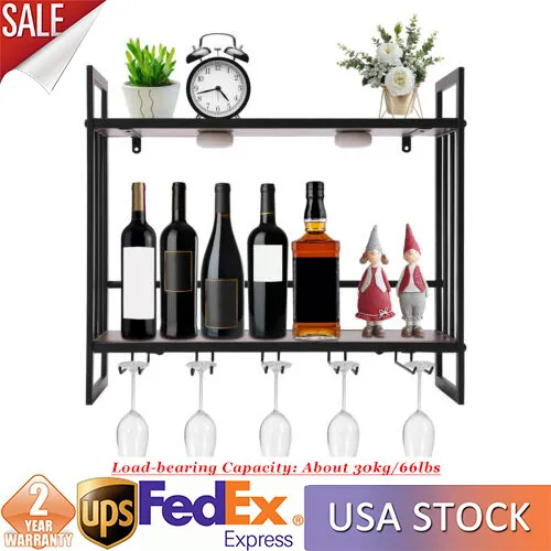 Wall Mounted LED RGB Wine Display Rack Wine Bottle Storage Holder Glasses Hanger