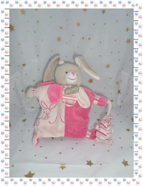 ⑩ - Doudou Marionnette Lapin Célestine Tons Roses Blanc Gris Doudou et Compagnie