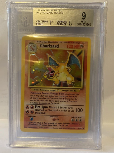 1999 Pokemon Charizard Holo Unlimited Base Set BGS 9 Mint 4/102