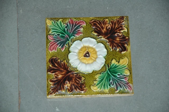 Vintage Fine Flower Design Multicolor Ceramic Tile, Japan