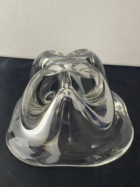 Vtg Blown Art Glass Trinket Candy Decorative Bowl Dish Crystal Clear Heavy