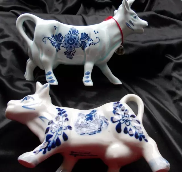 2 X Vintage Hand painted Blue Cow Creamers ==DELFT  & DBL==BOTH LOVELY CONDITION