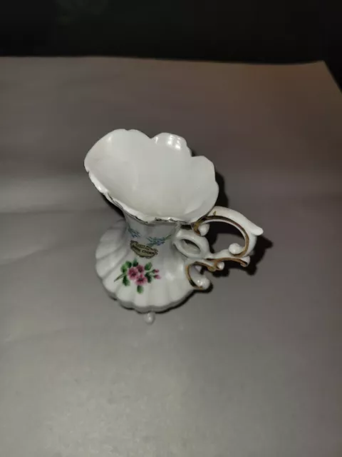 Vintage Bone China miniature creamer pitcher vase rose flowers gold scalloped 2