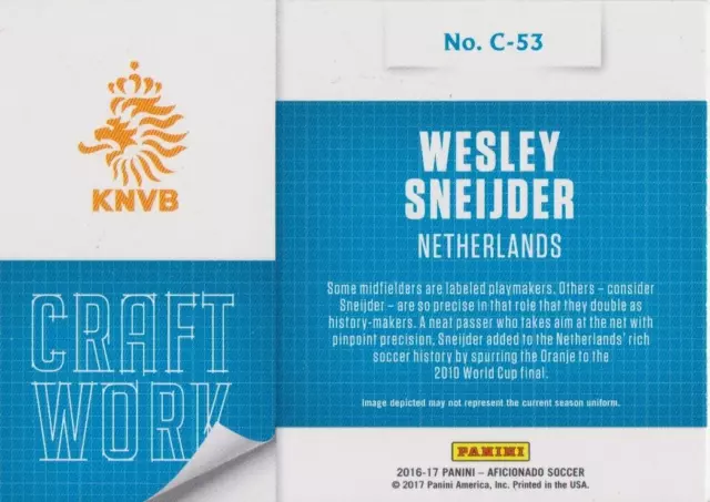 2016-17 Panini Aficionado Craftwork Wesley Sneijder - Holland 2