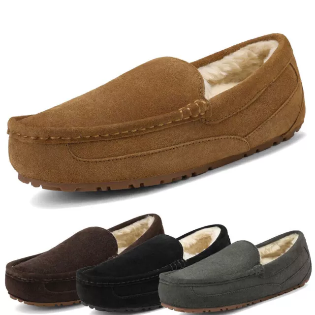 Men's Suede Sheepskin Fur Slippers Moccasin Slip-on Casual Loafers