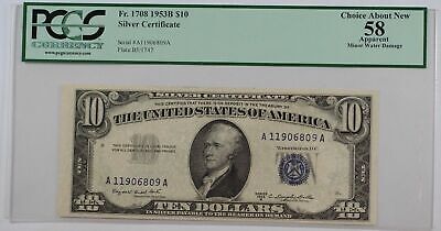 1953-B Ten Dollar Silver Certificate Note FR# 1708 PCGS Choice 58 Apparent (B)