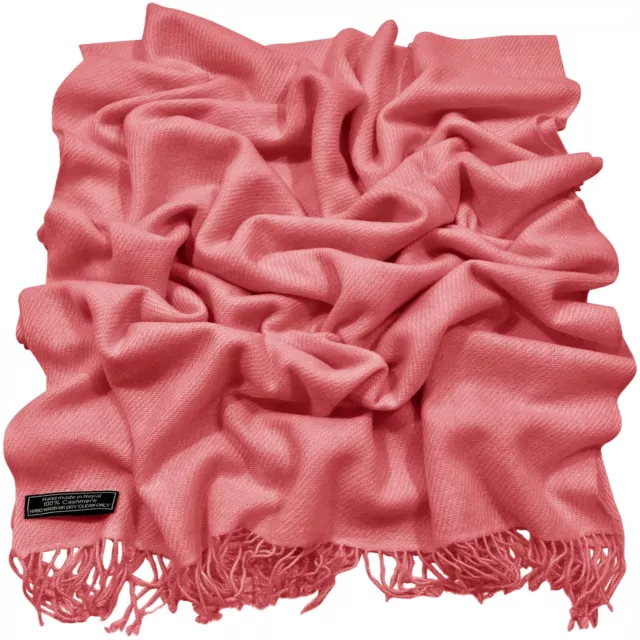 Coral Pink 100% Cashmere Shawl Pashmina Scarf Hand Made in Nepal CJ Apparel NEW 3