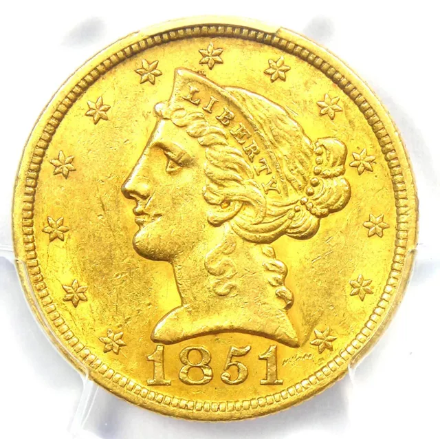 1851 Liberty Gold Half Eagle $5 Coin - Certified PCGS AU58 - $2,000 Value!