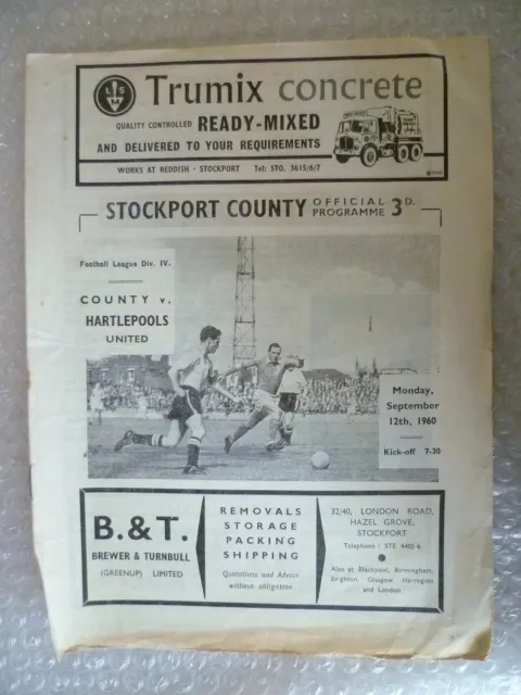 1960 STOCKPORT COUNTY v HARTLEPOOLS UNITED, 12th Sept ( League Division 4)