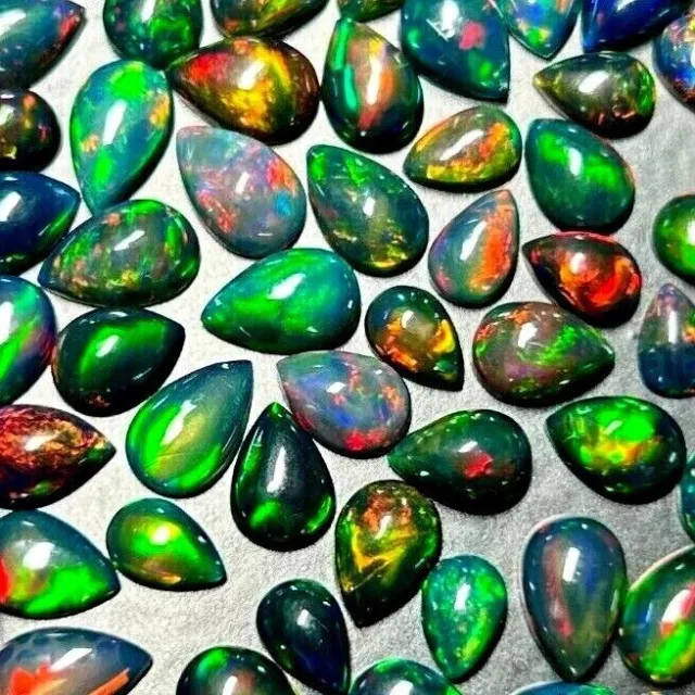 Natural Black Ethiopian Opal AAA cabochons Loose Gemstone Lot,Wow 100% Pear Opal