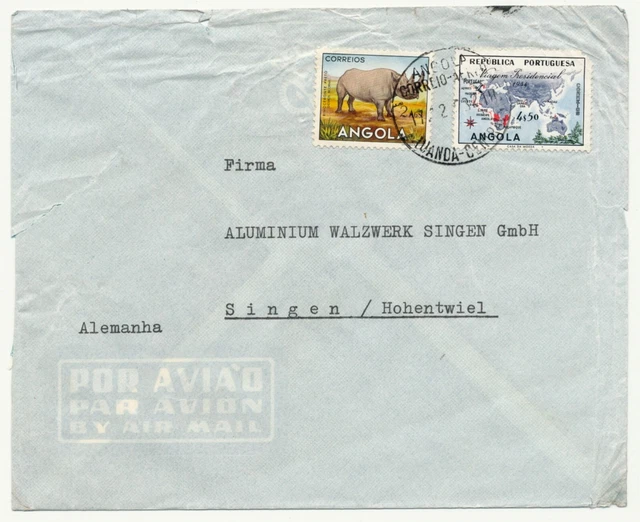 Angola Mischfrankatur Nashorn Landkarte Michel Nr. 376+391